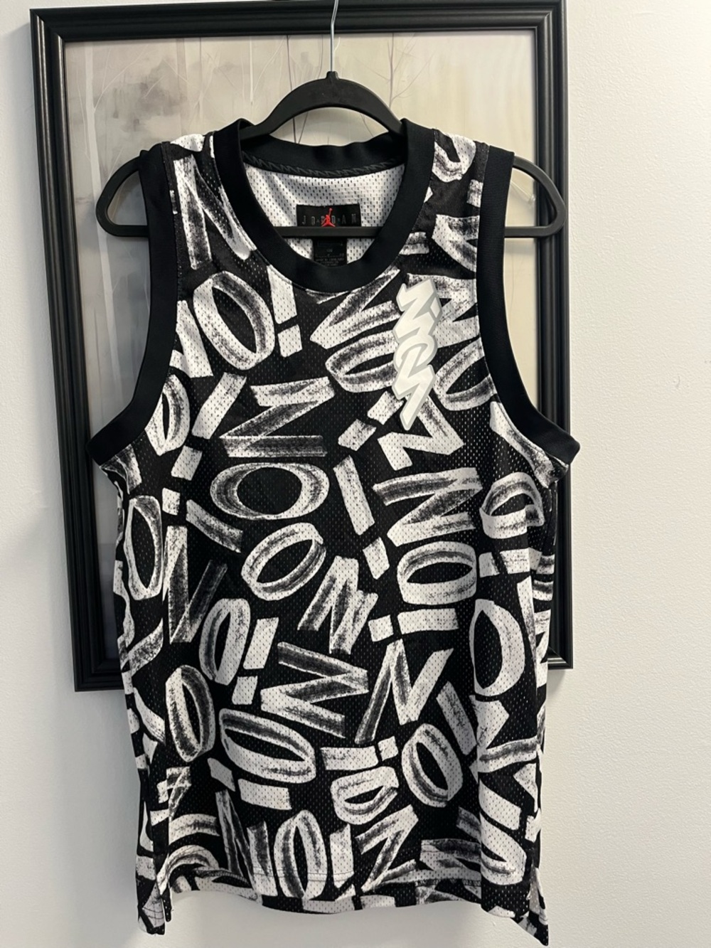 Jordan men s Black & White Graphic Mesh Jersey Tank